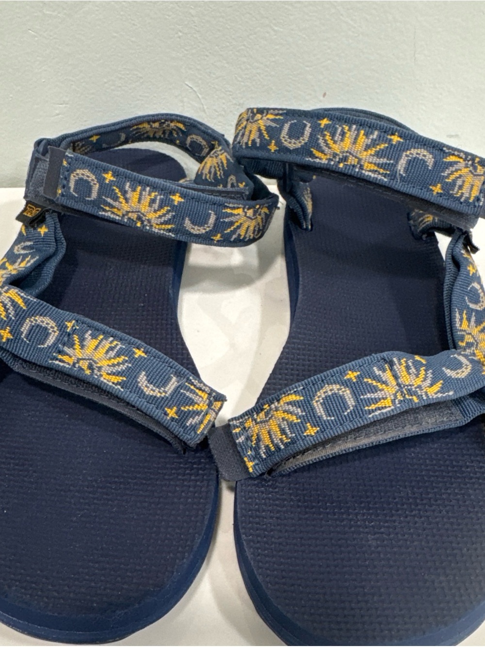 Navy Blue Outdoor Strap Sandals with Yellow Sun Embroidery